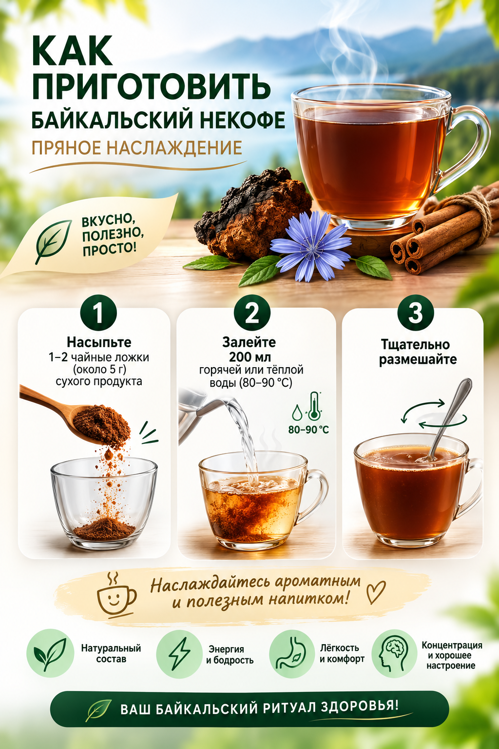 Байкальский НЕКОФЕ «Пряное наслаждение» напиток растворимый на каждый день, пакет zip-lock, 100г